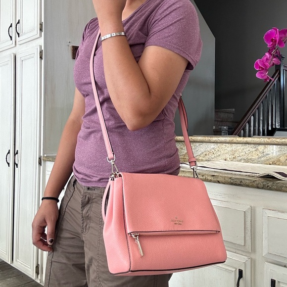 New Kate spade medium lap shoulder bog  pebbled leather peechy ros - Picture 10 of 11